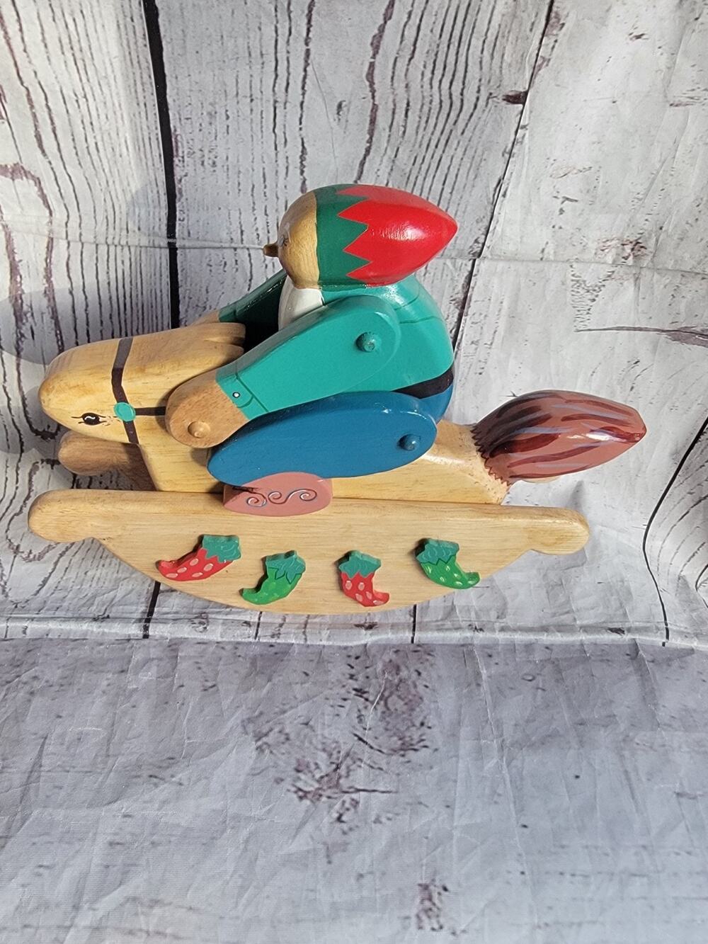 Schmid Feliz Navidad Male Rider Wood Rocking Horse Musical Toy Whittle World 90s